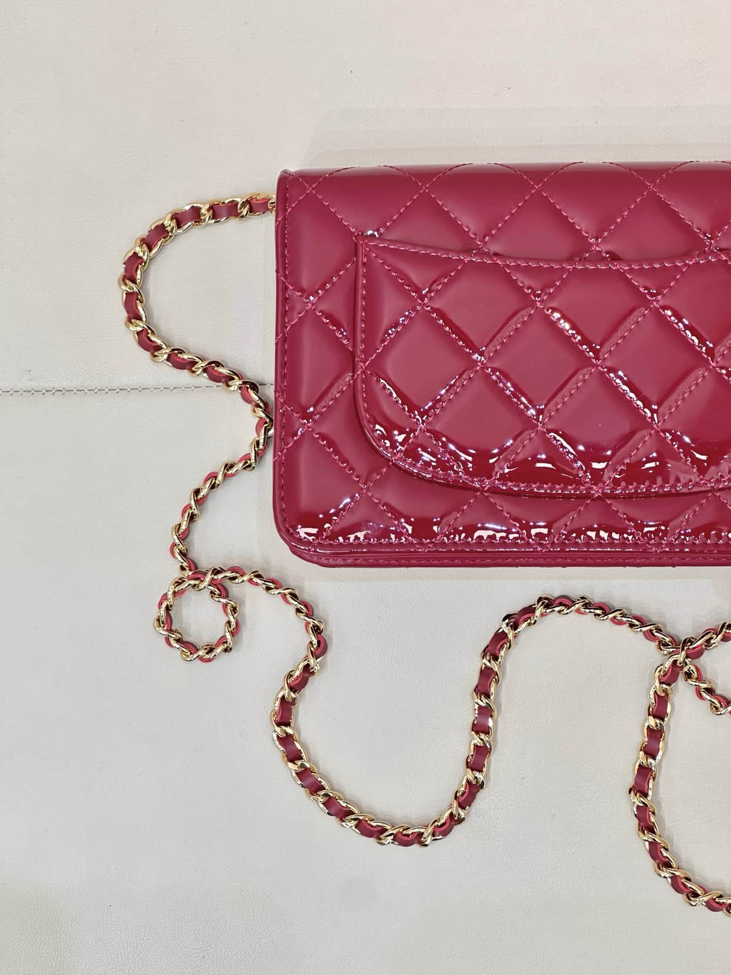 Chanel Classic Wallet on Chain Patent Quilted & Gold-Tone Metal AP4241 Burgundy TOP