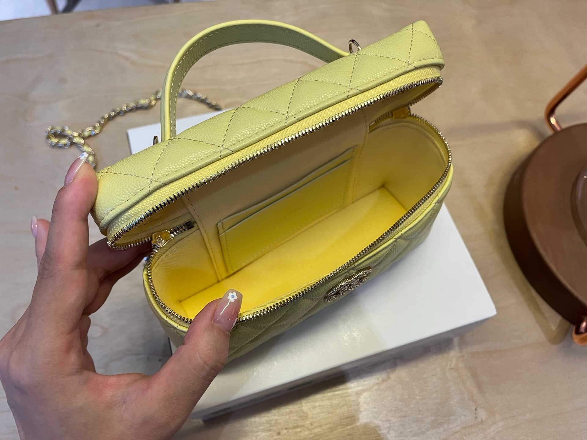 Chanel Vanity with Chain Grained Shiny Calfskin & Gold-Tone Yellow A96140 A