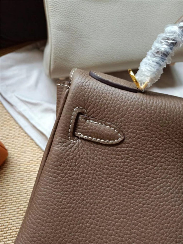 Hermes Kelly 25/28 Retourne Bag Calfskin In Etoupe High