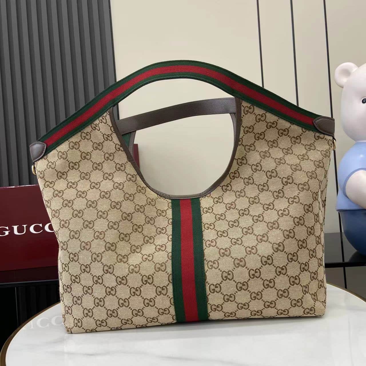 Gucci Giglio large tote bag beige and brown GG canvas 853971 High