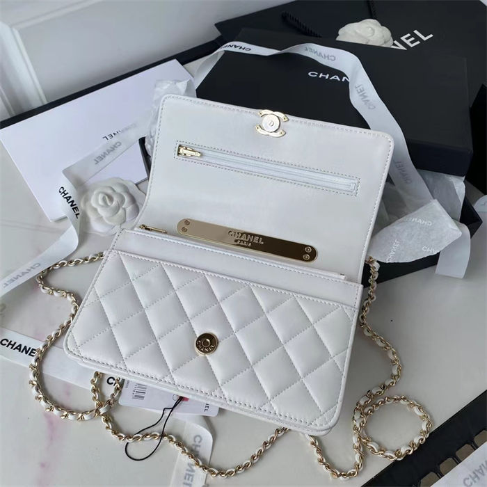 Chanel Wallet on Chain With Handle AP2844 Lambskin & Gold-Tone Metal White A