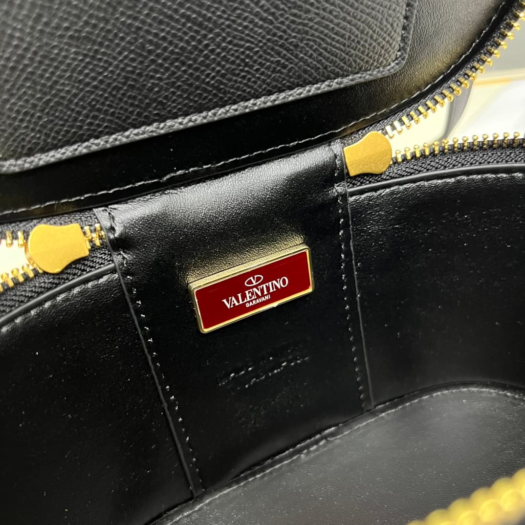 Valentino Garavani VLogo Signature Mini Vanity Bag in Black Calfskin Mid
