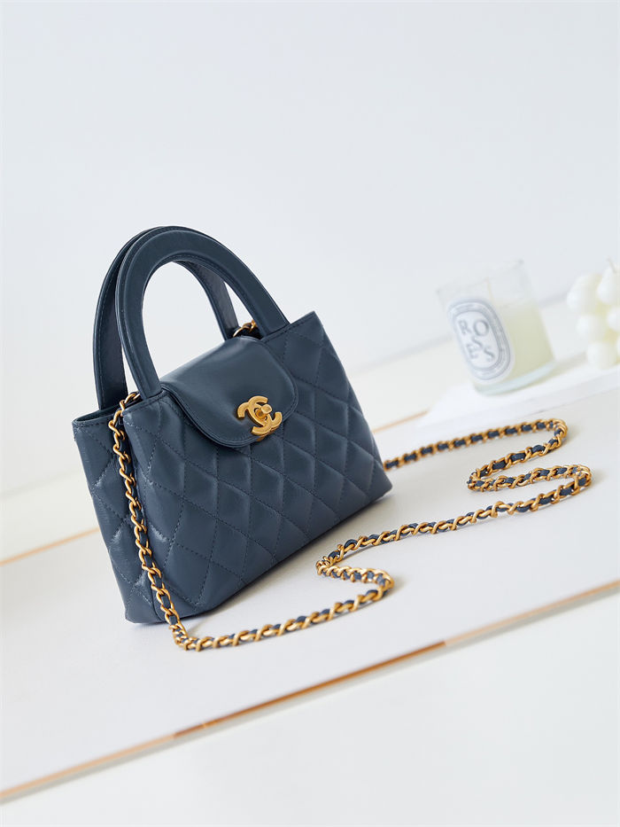 Chanel MINI SHOPPING BAG AS4416 Shiny Aged Calfskin & Gold-Tone Metal Grey Blue A