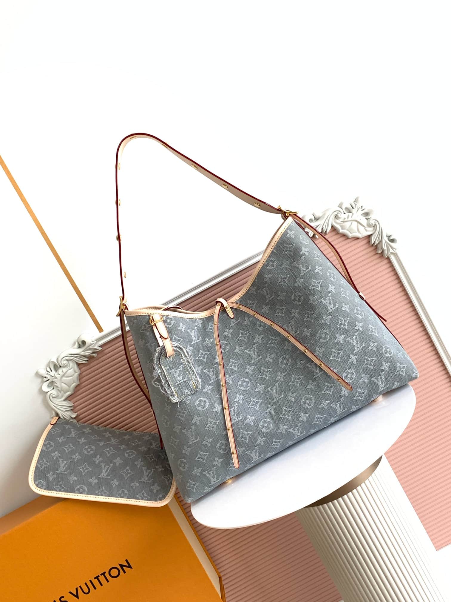 Louis Vuitton Carryall MM bag Washed Gray Denim Monogram Canvas M13289 High