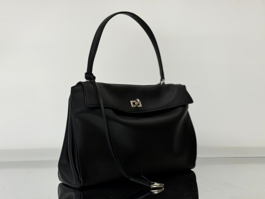 Balenciaga Rodeo Medium Bag in Black Leather With Sliver-Tone Metal TOP