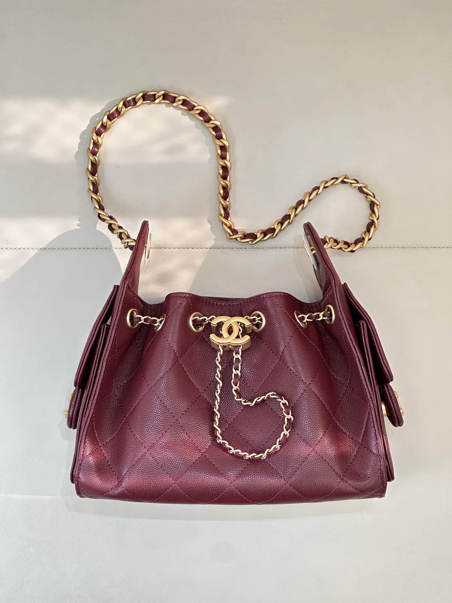 CHANEL 25 Mini Handbag AS5631 Grained Calfskin & Gold-tone Metal Burgundy TOP