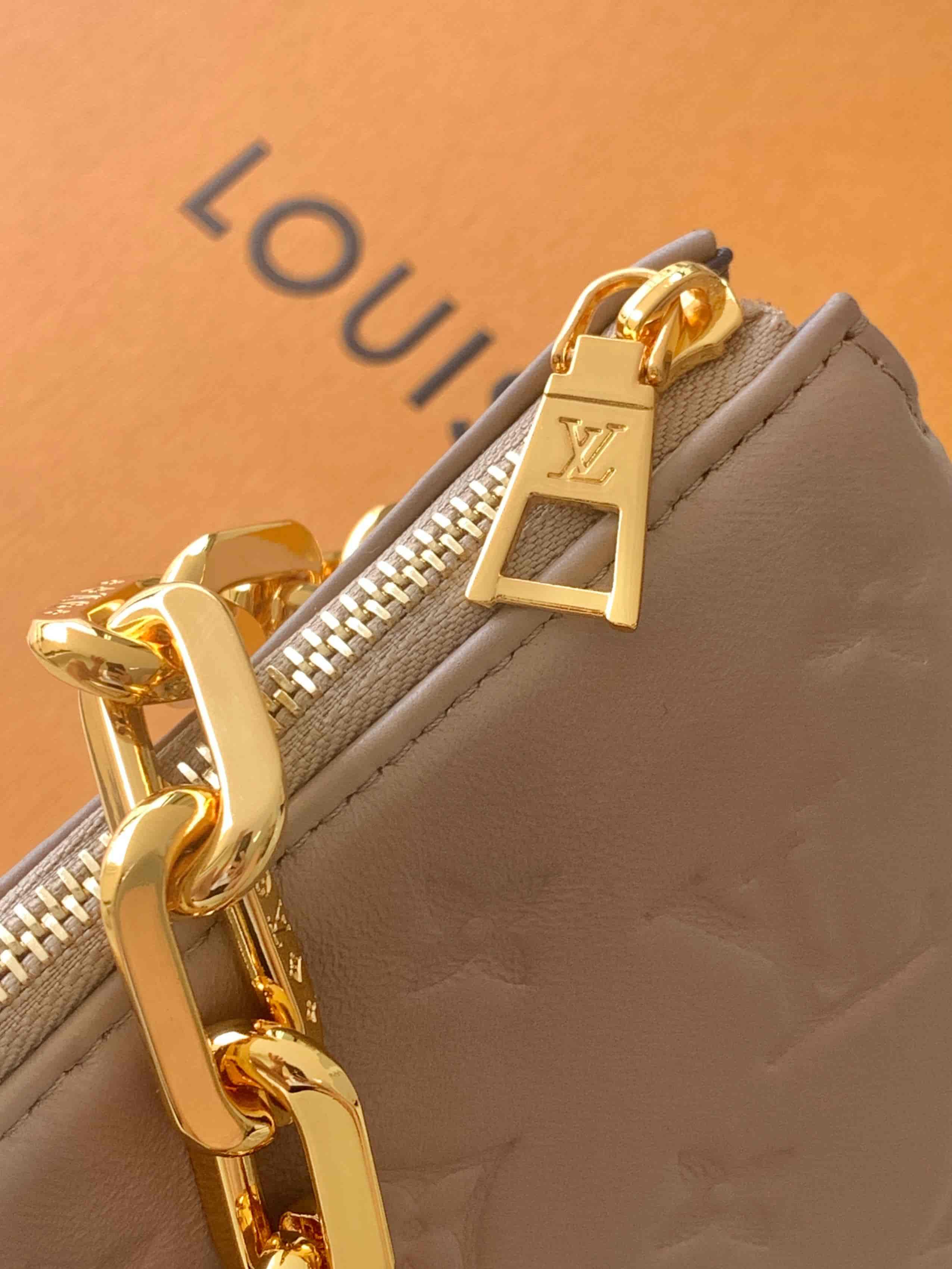 Louis Vuitton Coussin PM Taupe Monogram-embossed puffy lambskin M21263 High