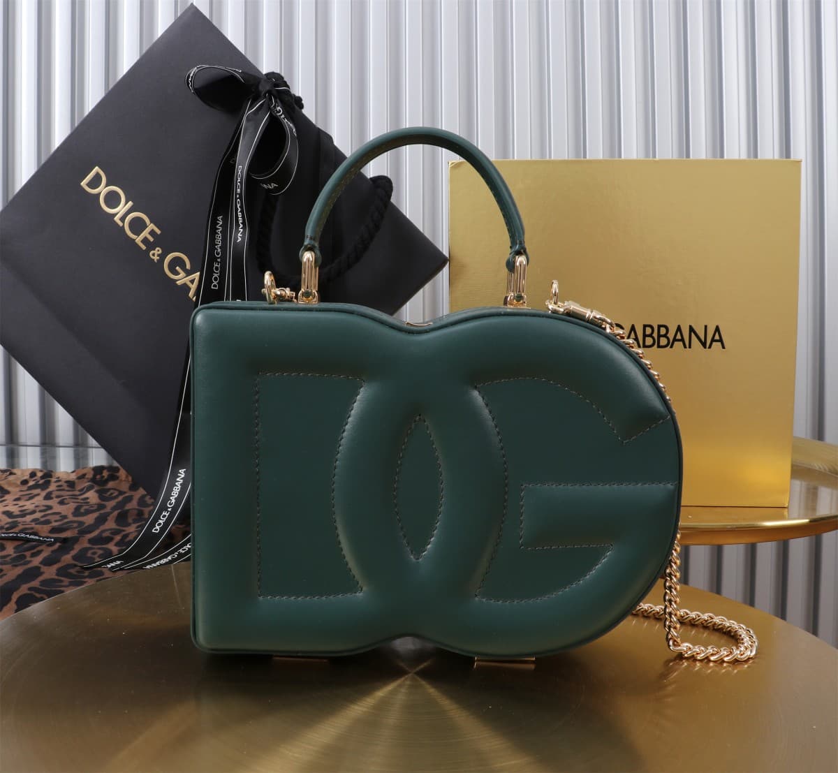 Dolce & Gabbana dark green leather DG Logo handbag high