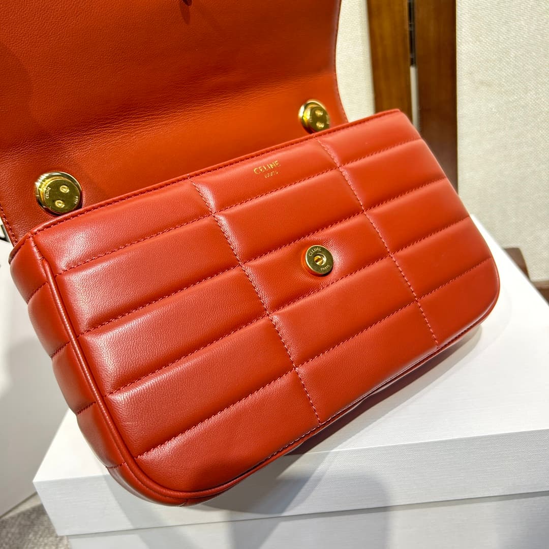 Celine Matelasse Monochrome Chain Shoulder Bag Red High