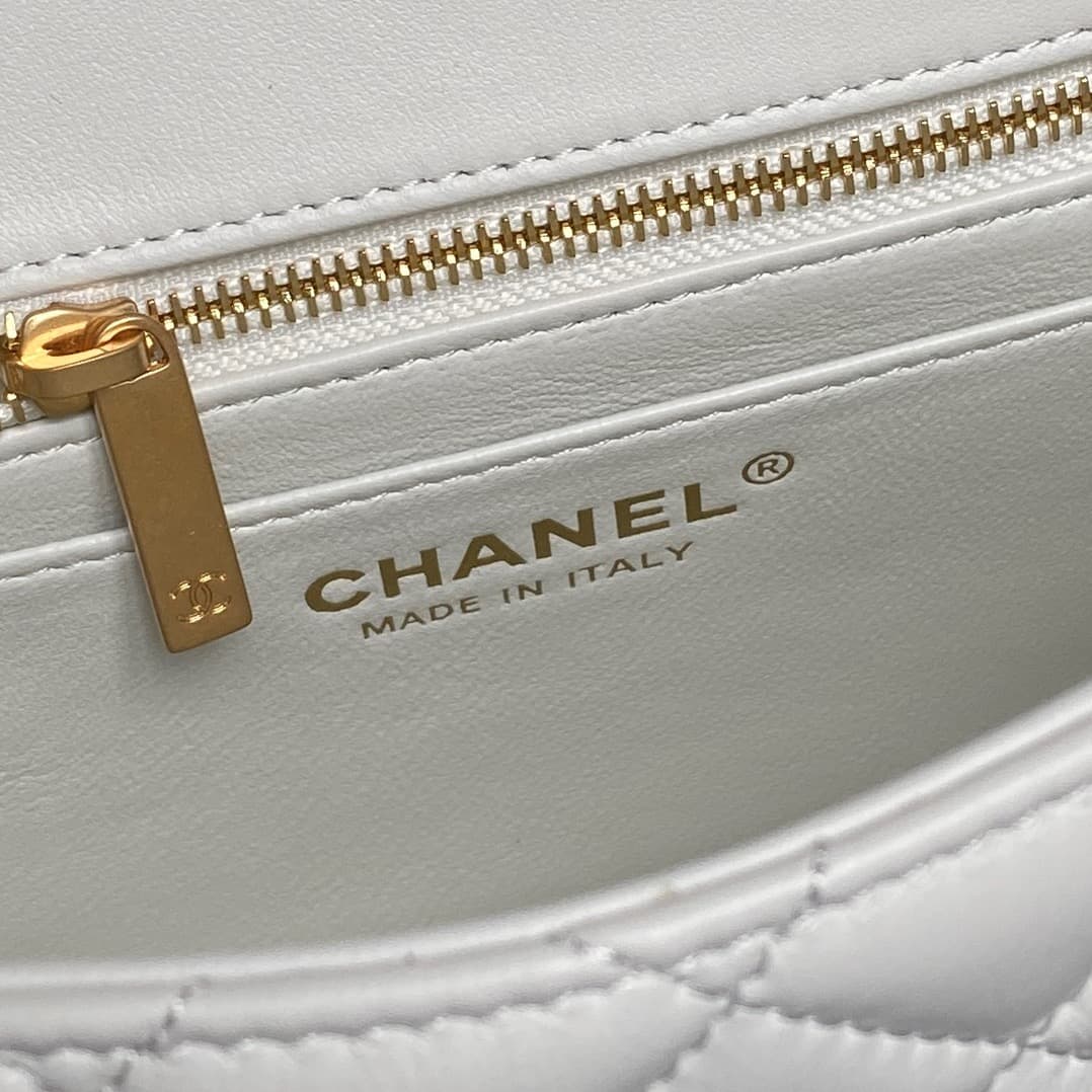 Chanel Classic Flap Bag Lambskin & Gold-Tone Metal AS5756 White High
