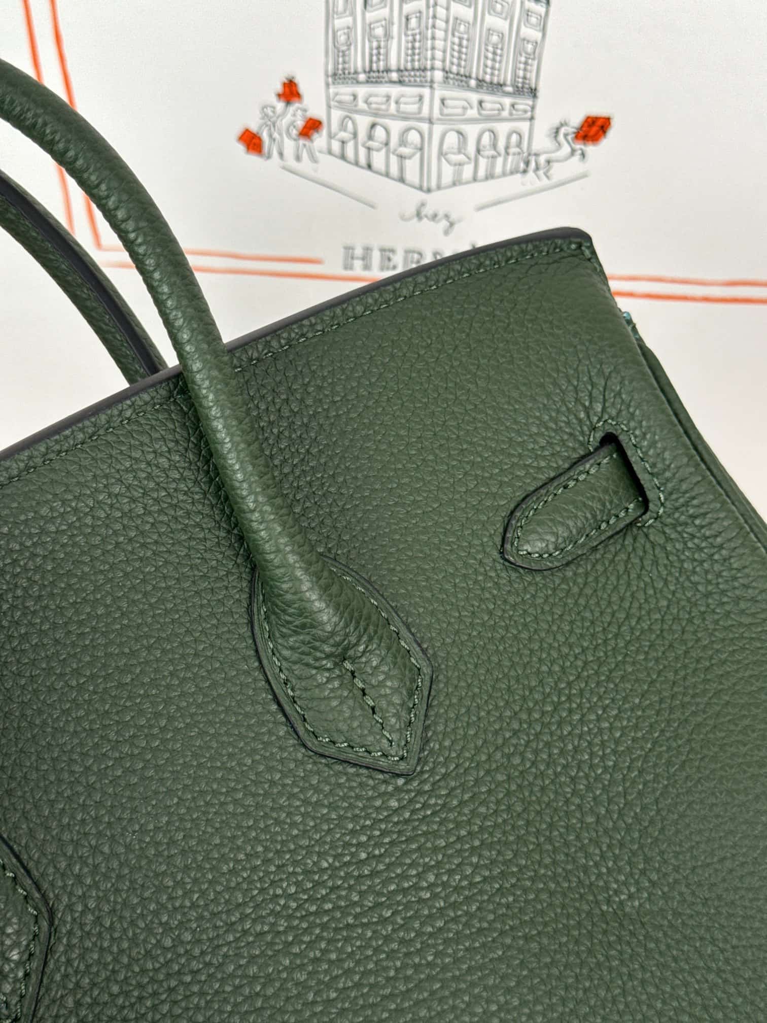 Hermes Birkin 25/30 Bag Togo Calfskin Leather Vert Anglais High