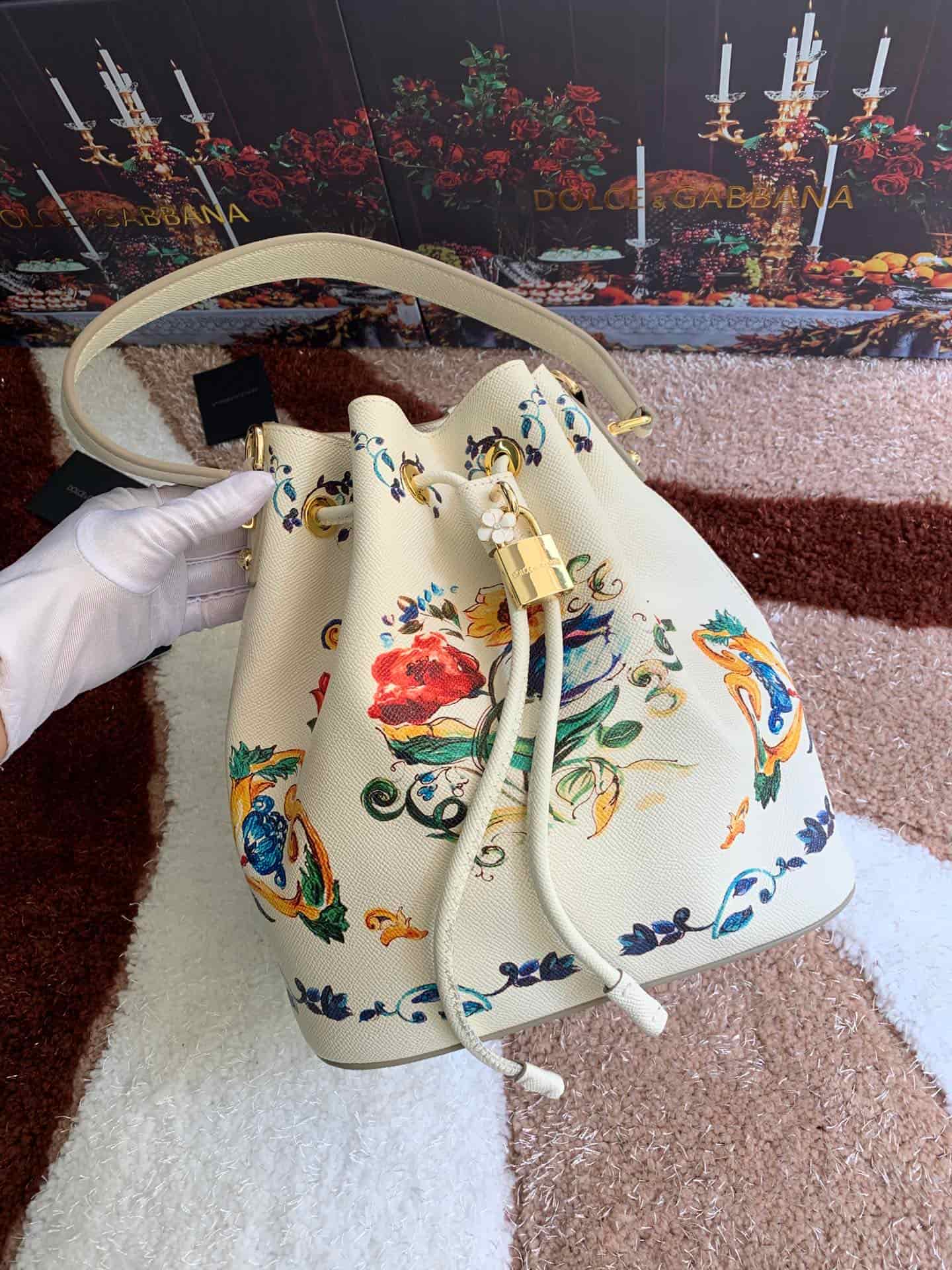 Dolce & Gabbana Multicolor Majolica Print Bucket Bag High