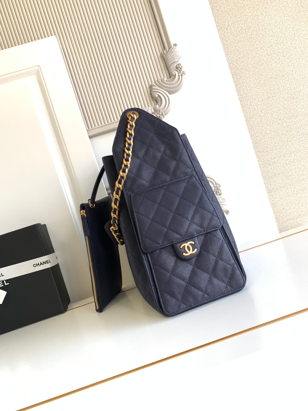 Chanel 25 Medium Hobo Medium handbag AS5311 Grained Calfskin & Gold-tone Metal Dark Blue A