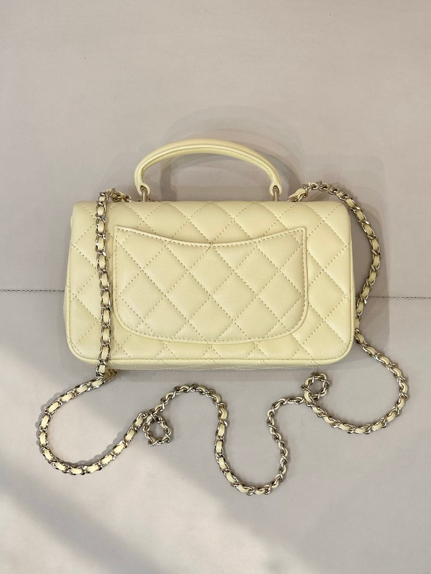 Chanel Mini Classic Handbag Lambskin Strass & Gold-Tone Metal AS2431 light yellow TOP