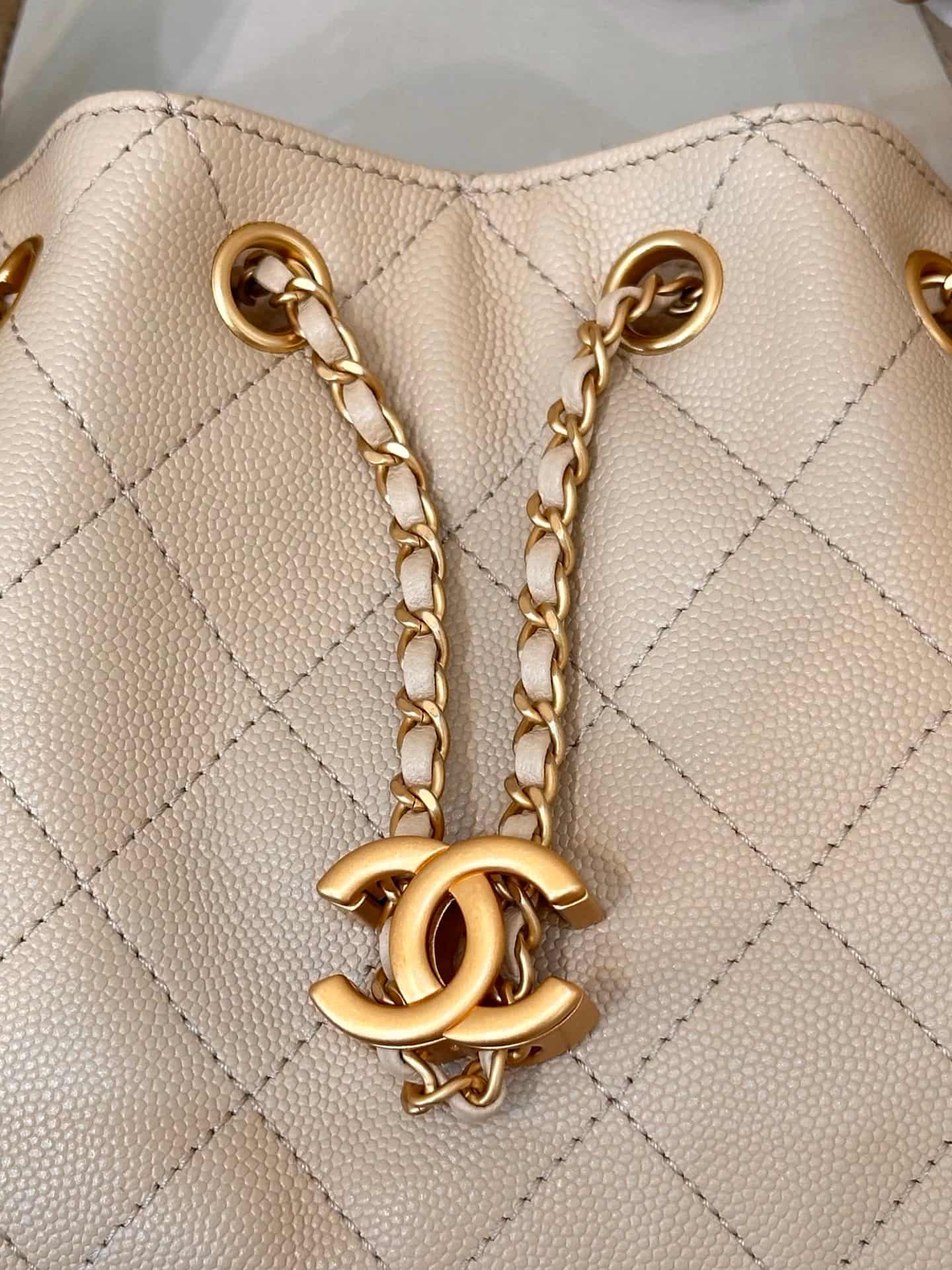 CHANEL 25 Mini Handbag AS5631 Grained Calfskin & Gold-tone Metal Beige TOP
