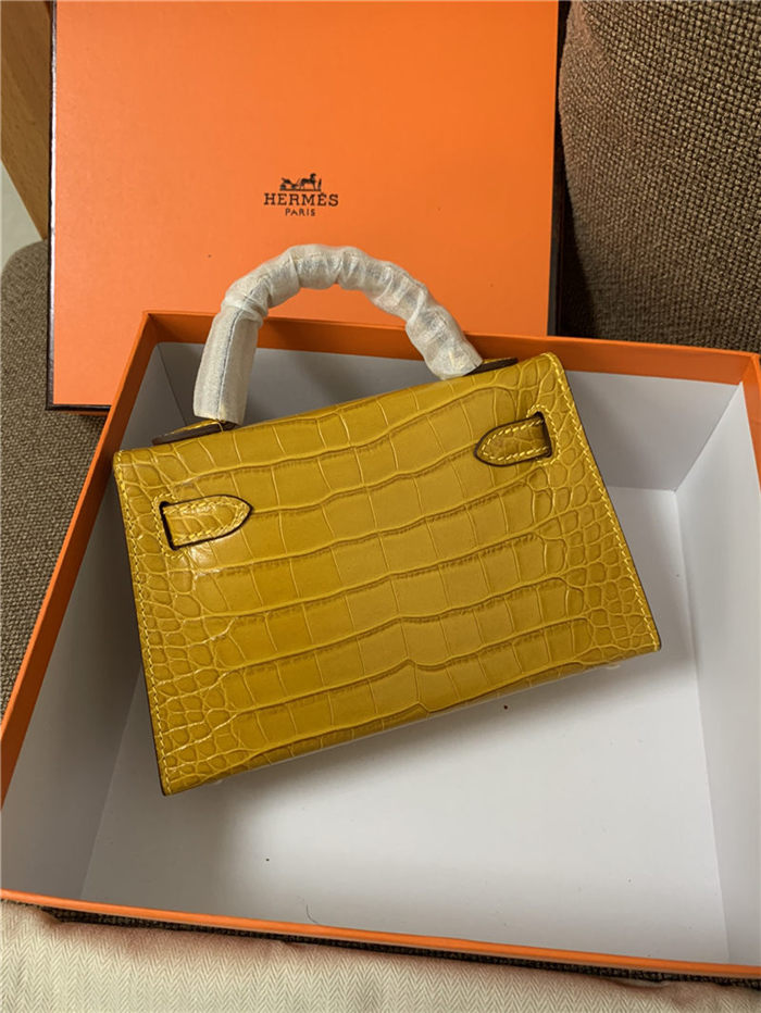 Hermes Kelly Mini II Bag Embossed Crocodile Leather WAX Silver/Gold Metal High Customizing style