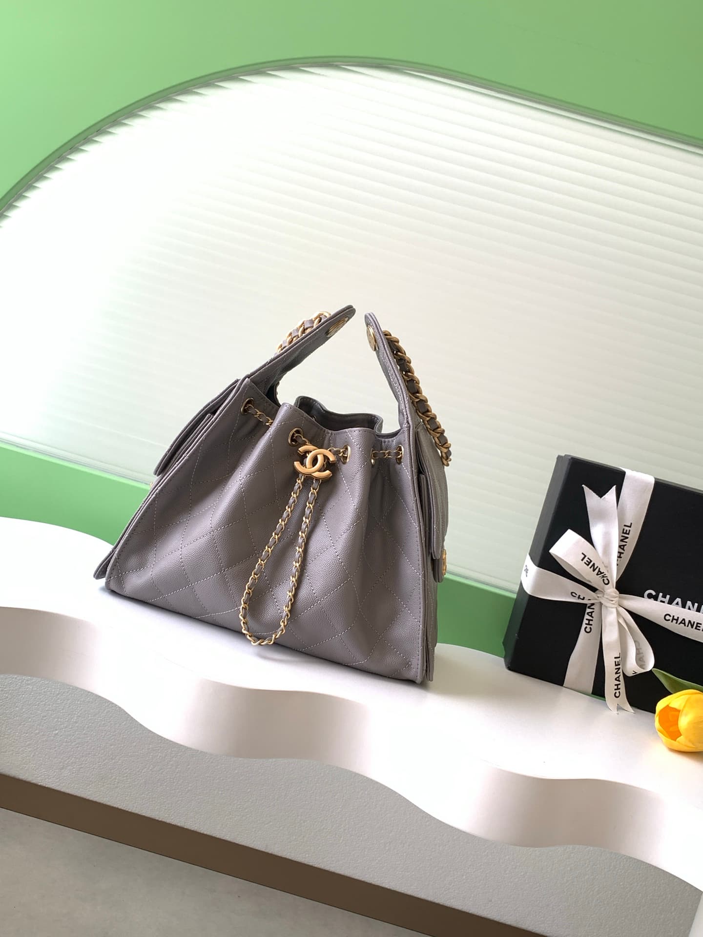 Chanel 25 Small Hobo handbag AS5293 Grained Calfskin &Gold-Tone Metal Grey A