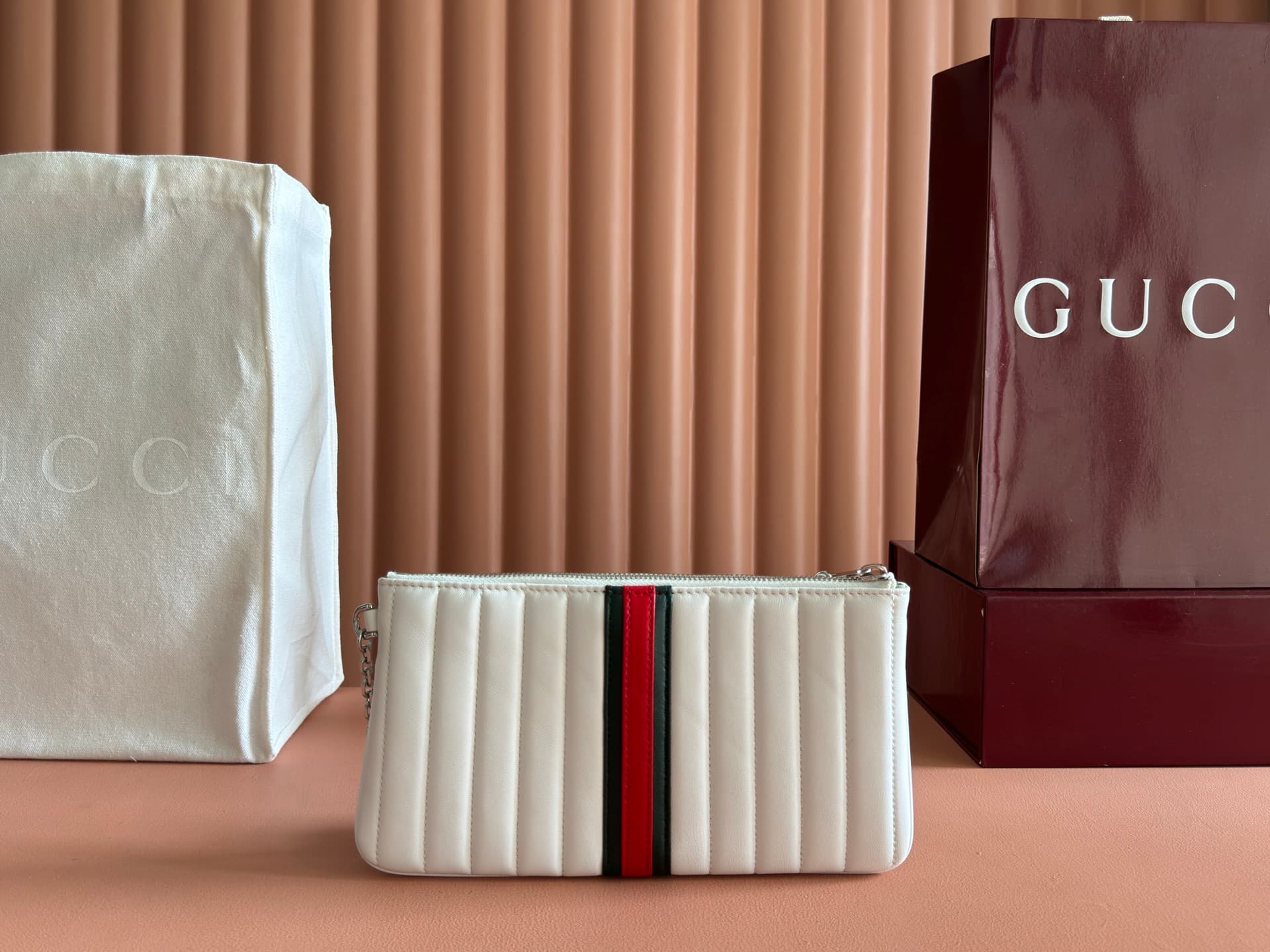 Gucci GG Marmont pouch with strap White vertical matelassé nappa leather A006X2 High