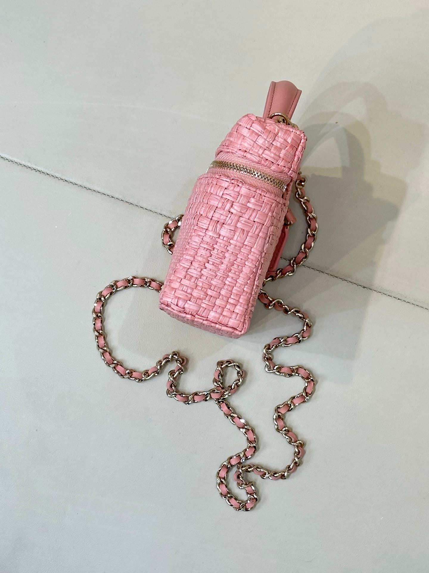 Chanel Classic Vanity with Chain Braided Raffia & Gold-Tone Metal Pink AP4385 TOP