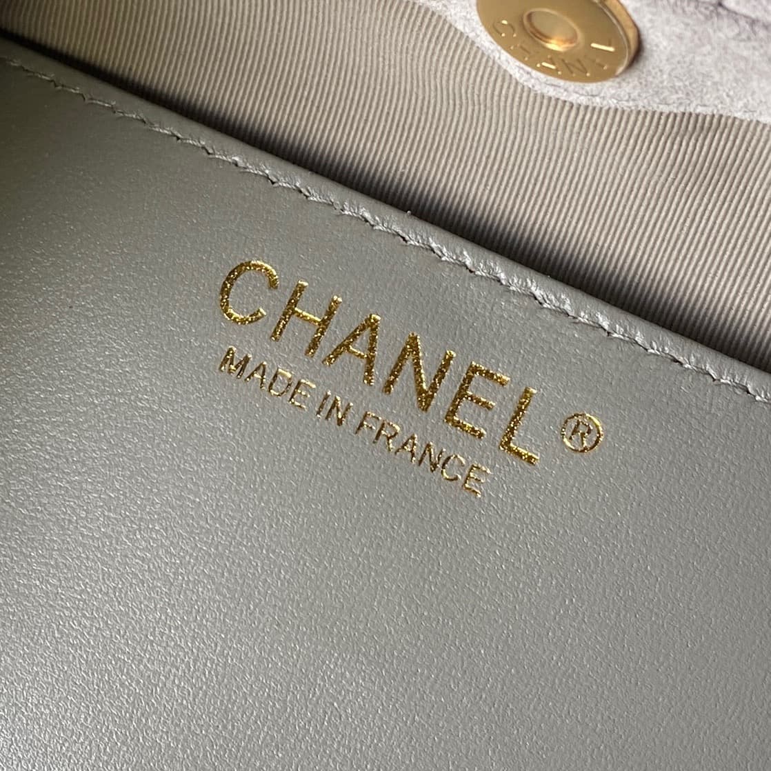 Chanel Medium Hobo Bag Suede Calfskin Turtoise-Shell Effect Plexi & Gold-Tone Metal Grey AS6010 High