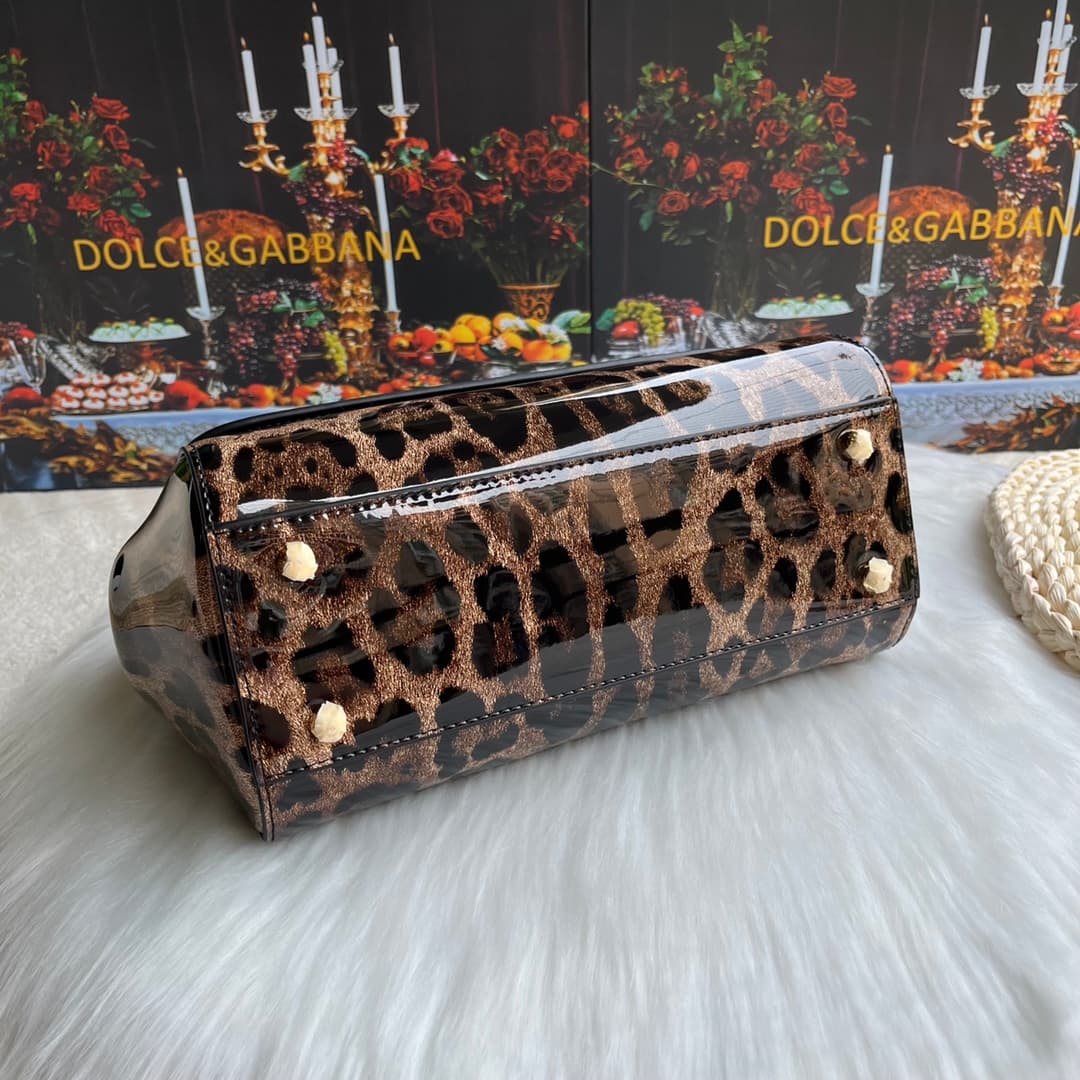 Dolce & Gabbana Medium Sicily handbag in leopard-print polished calfskin High