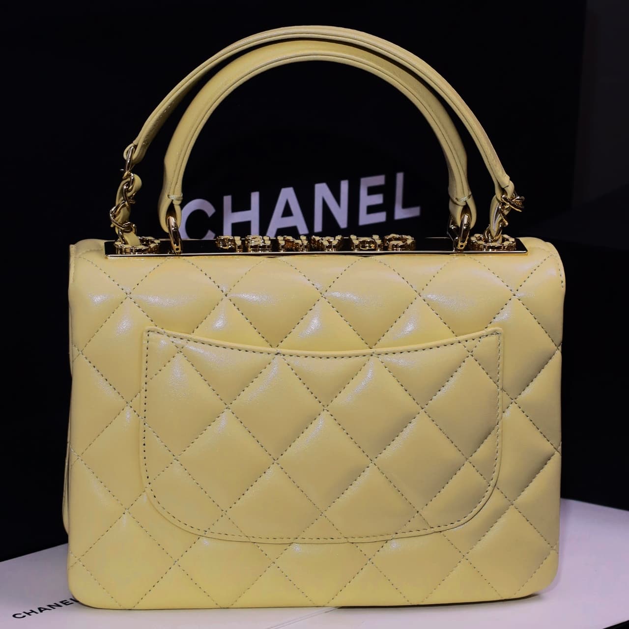 SMALL FLAP BAG WITH TOP HANDLE Lambskin Gold Metal Light Yellow A