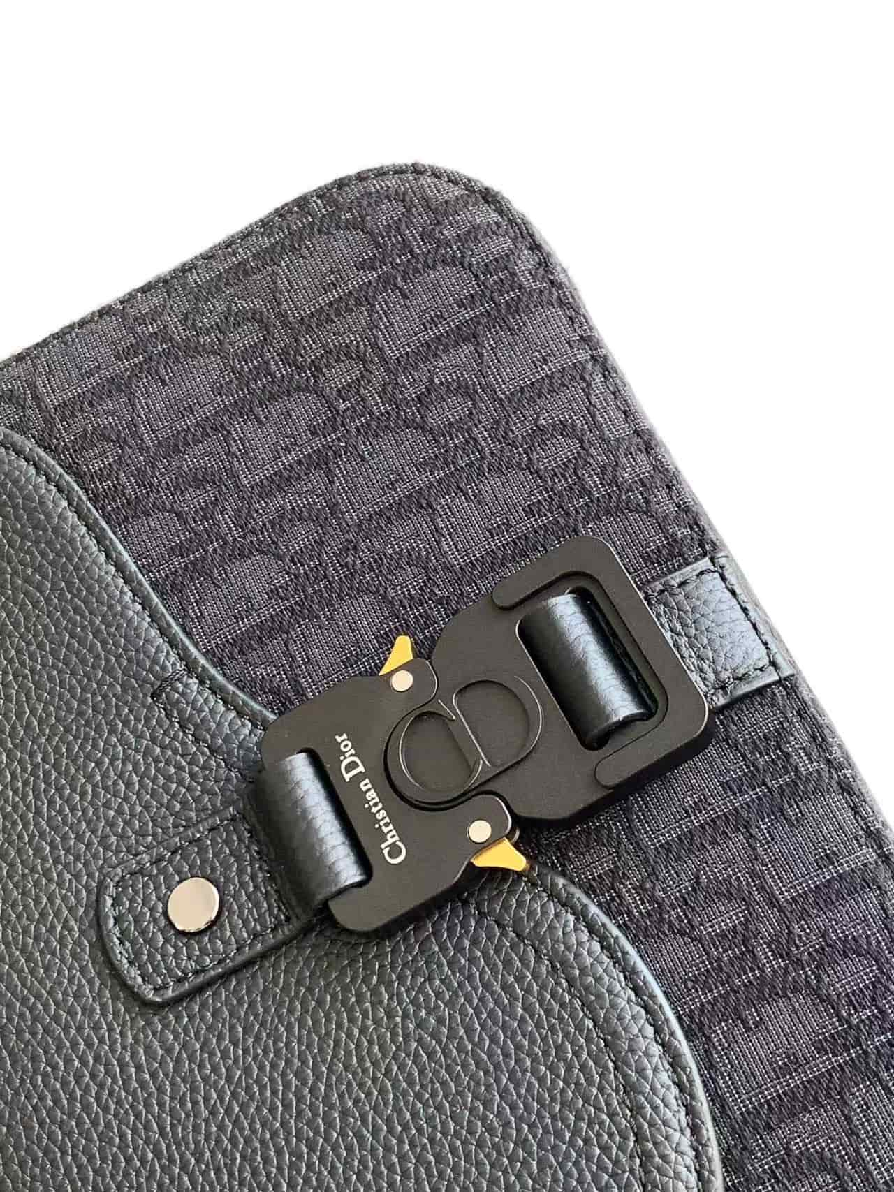 Small Saddle Messenger Bag with Flap Grained Calfskin and Oblique Black High