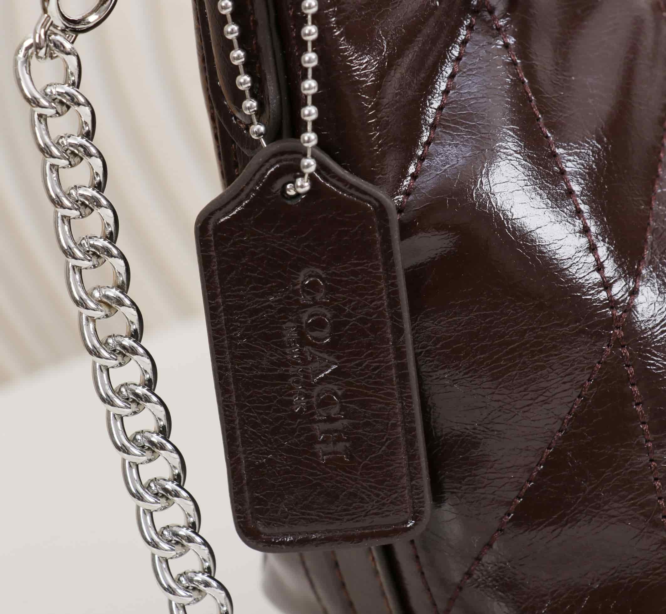 Coach Caitlin Shoulder Bag With Quilting Glazed leather/Silver/Maple High