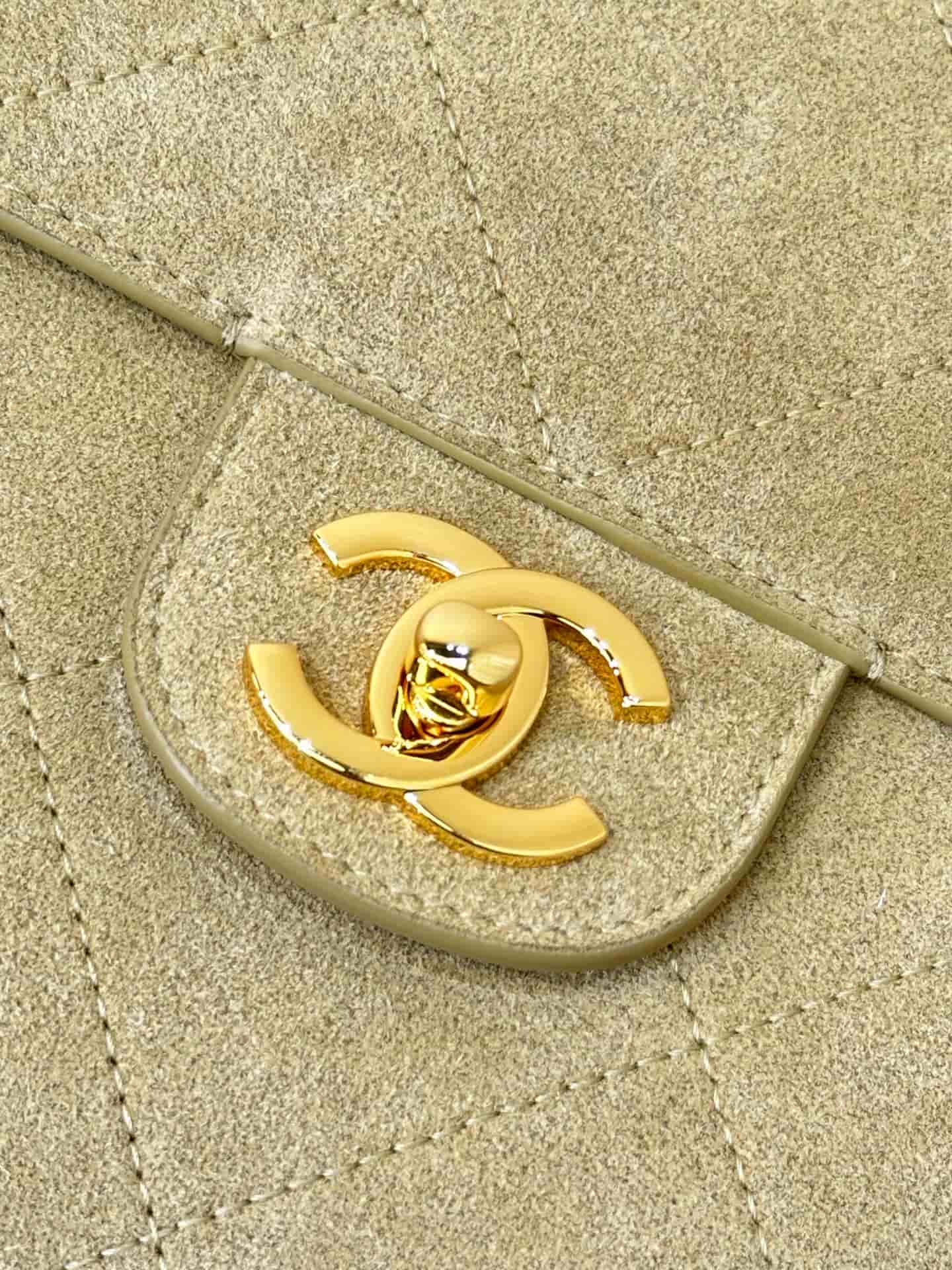 Chanel Maxi Flap bag Suede Calfskin & Gold-Tone Metal Dark Beige AS6234 TOP