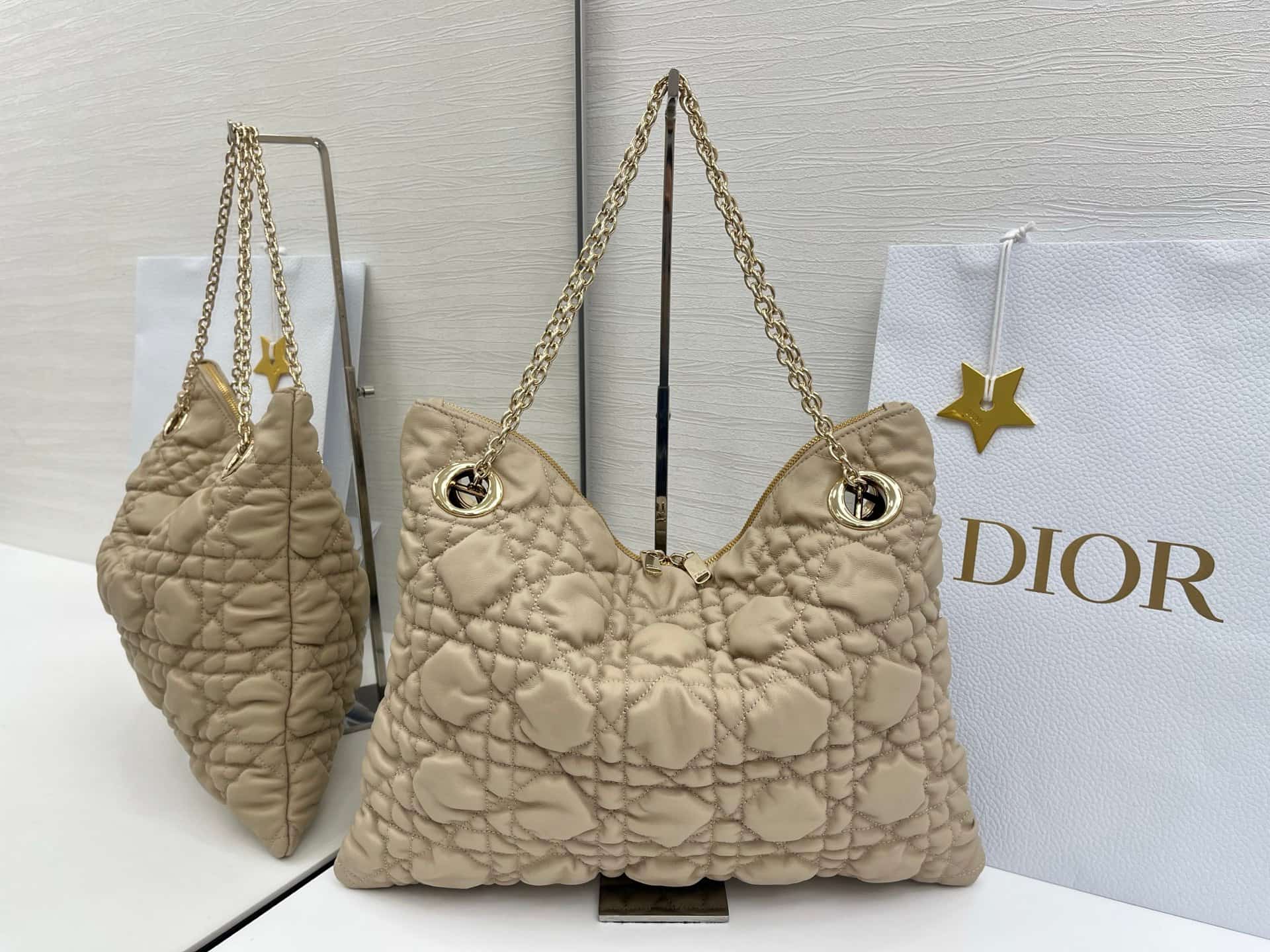 Medium Dior Crunchy Bag Beige Puffy Macrocannage Calfskin High