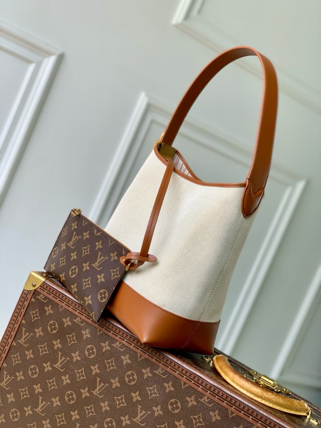 Louis Vuitton Low Key Hobo PM Cotton and cowhide leather M25468 Ecru/Cognac High