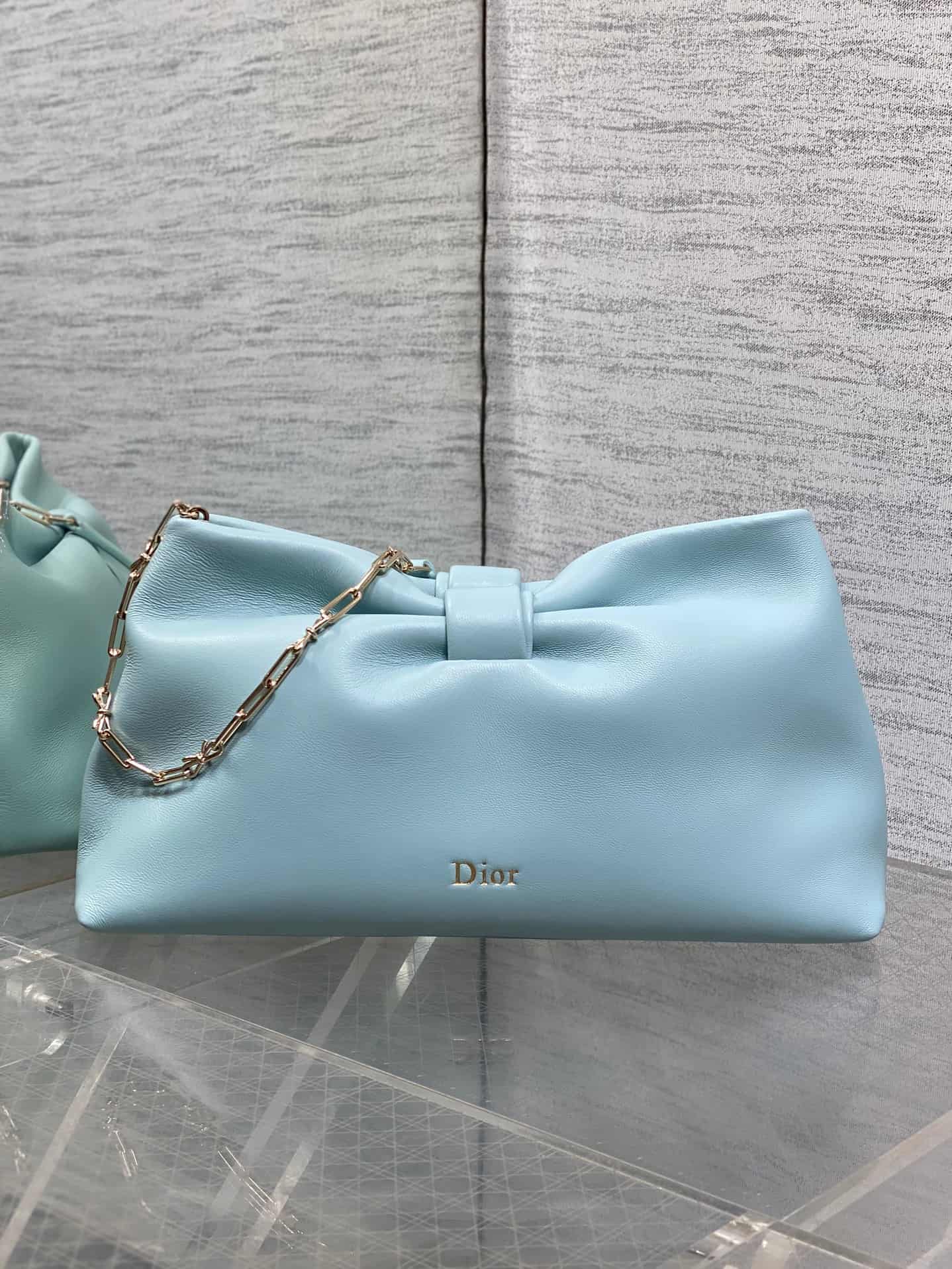 Dior Or Medium Dior Bow Bag Light Blue Leather High