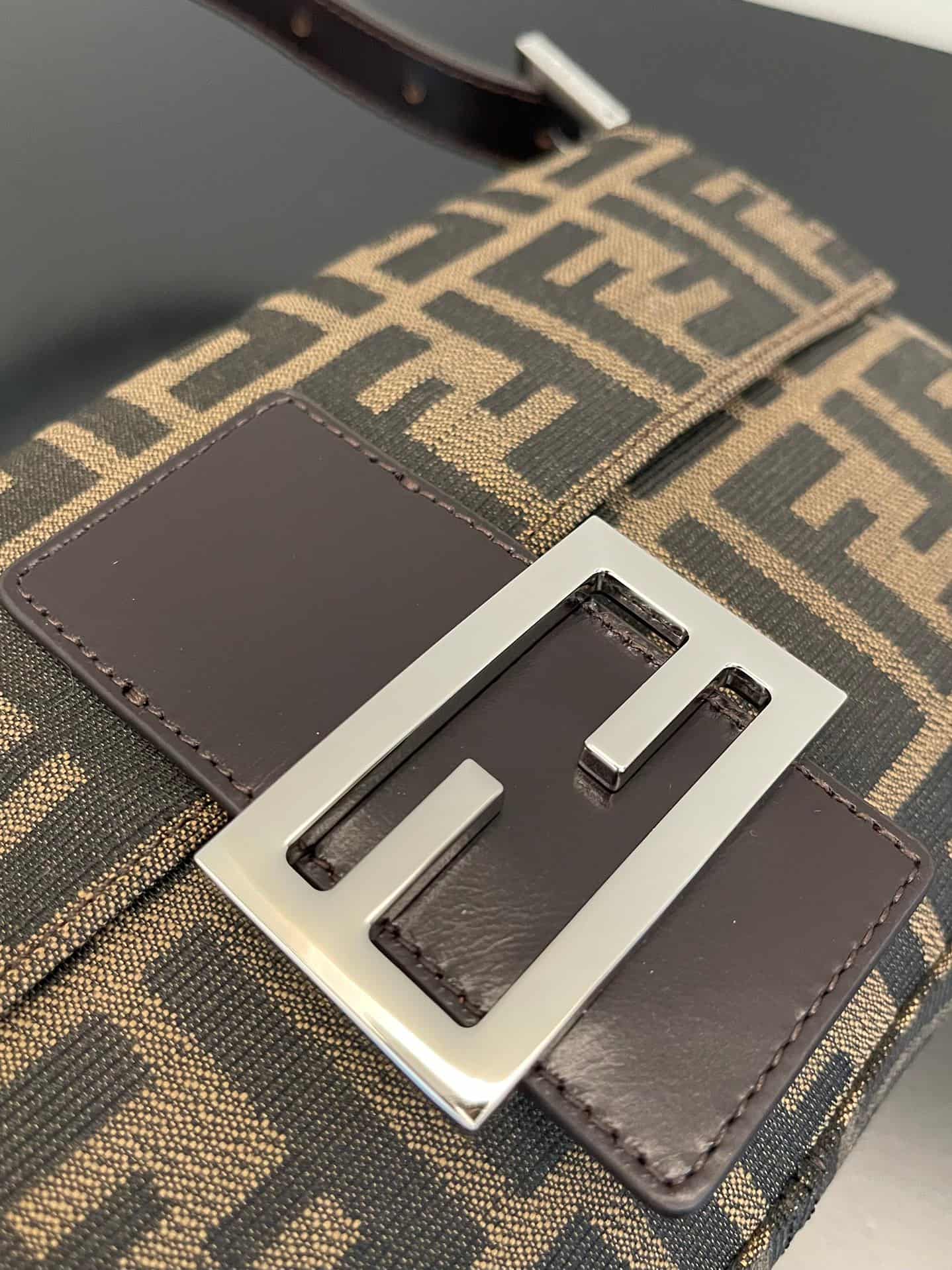 FENDI BAGUETTE fabric bag silver metal Brown High