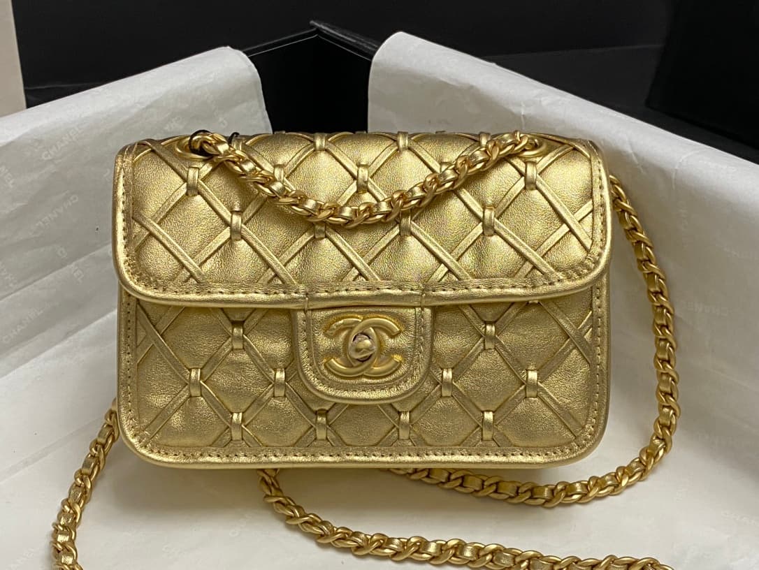 Chanel Mini Flap Bag Metallized Braided Calfskin & Gold-Tone Metal  Gold AS4797 High