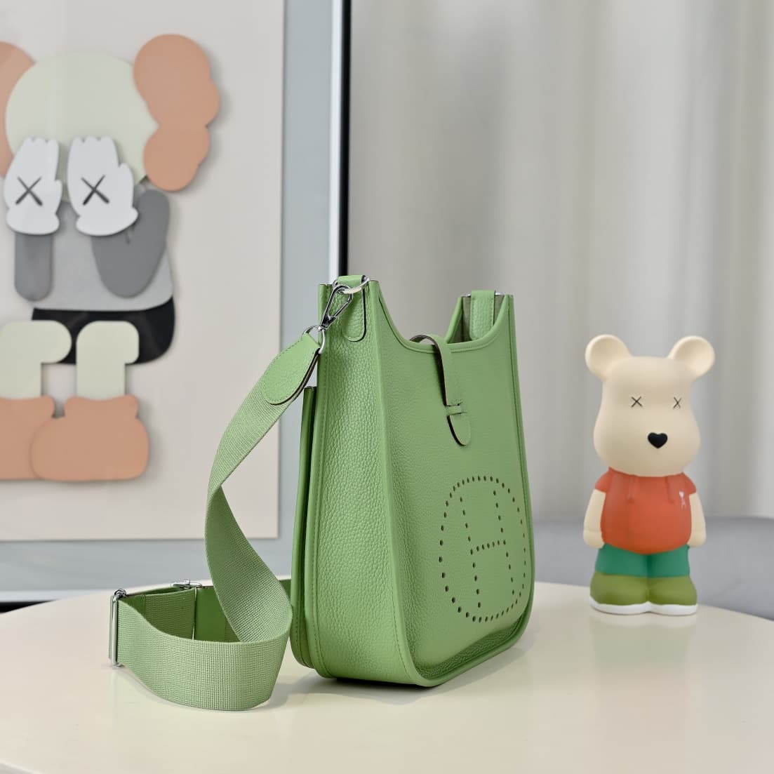 Hermes Evelyne III PM Bag Clemence Leather In Light Green High