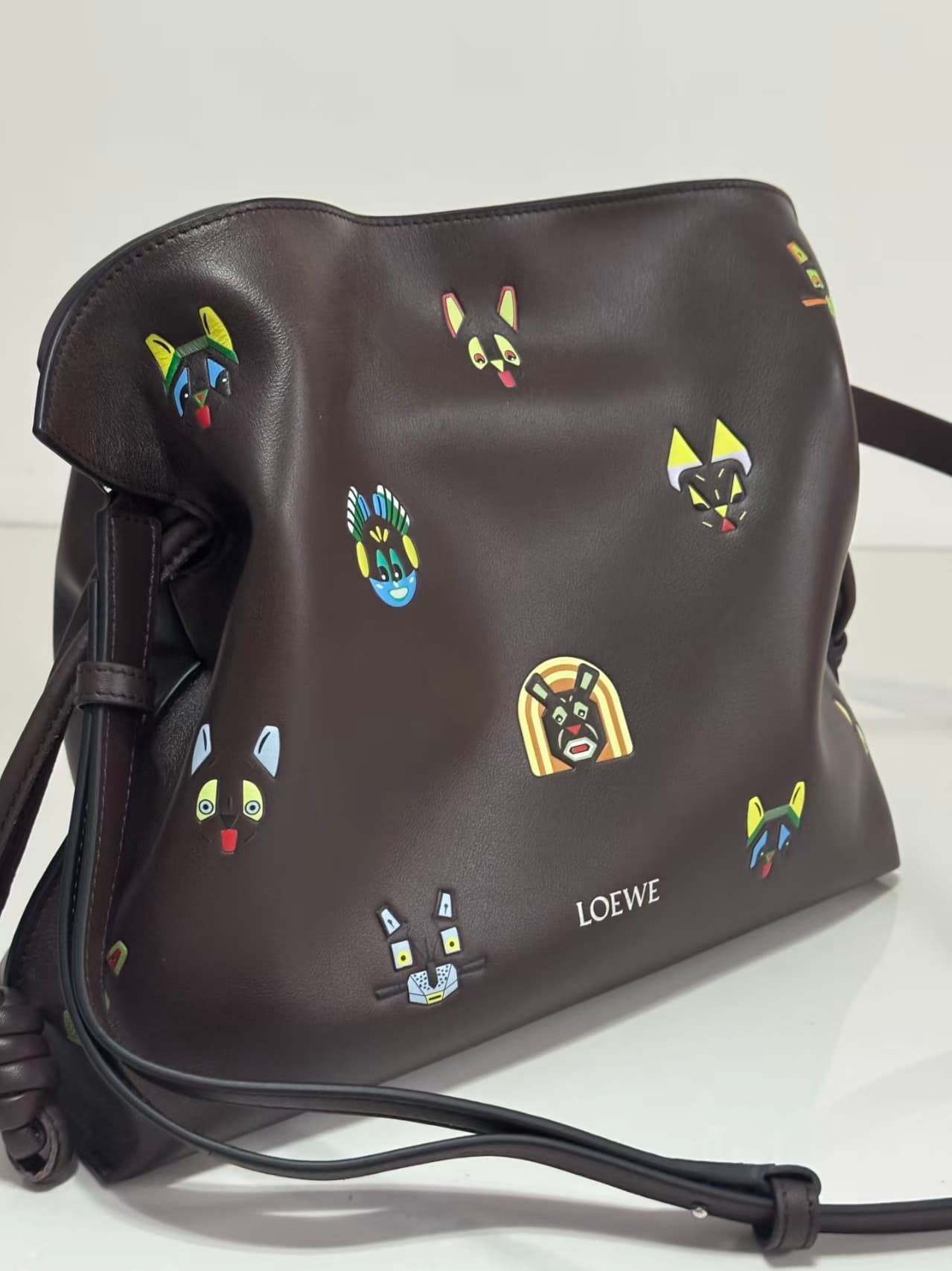 LOEWE Cats Medium Flamenco Clutch in Nappa Calfskin Brown High