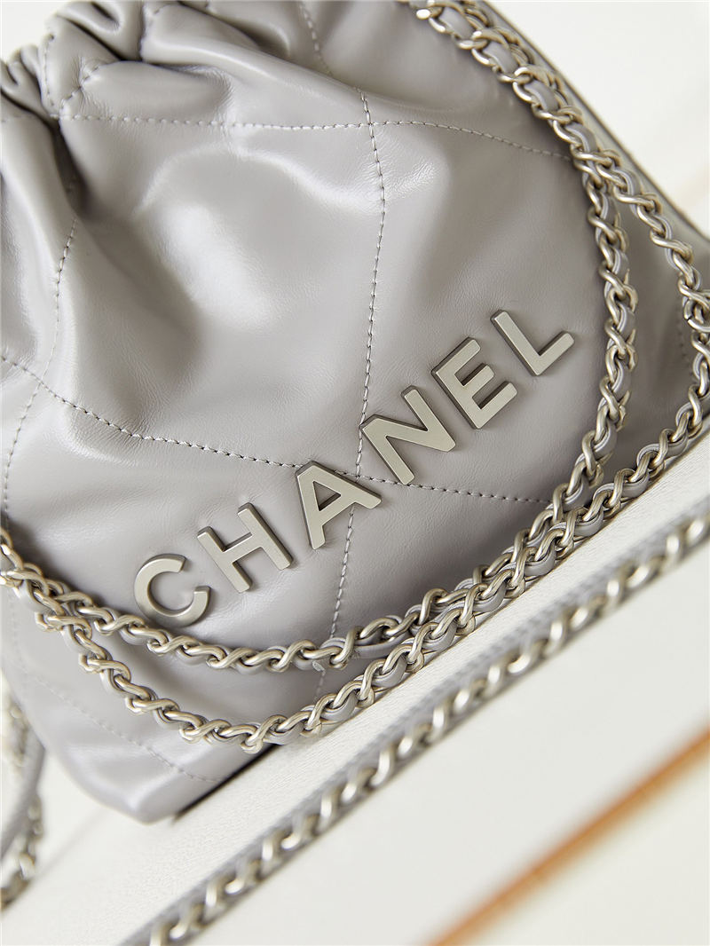 Chanel 22 MINI HANDBAG Shiny Calfskin Grey & Silver-Tone Metal AS3980 A