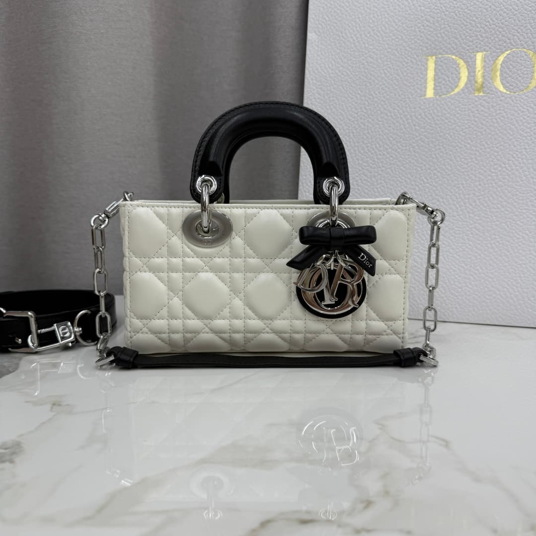 Dior Lady D-Joy Bag Black &White Cannage Lambskin M0636 High