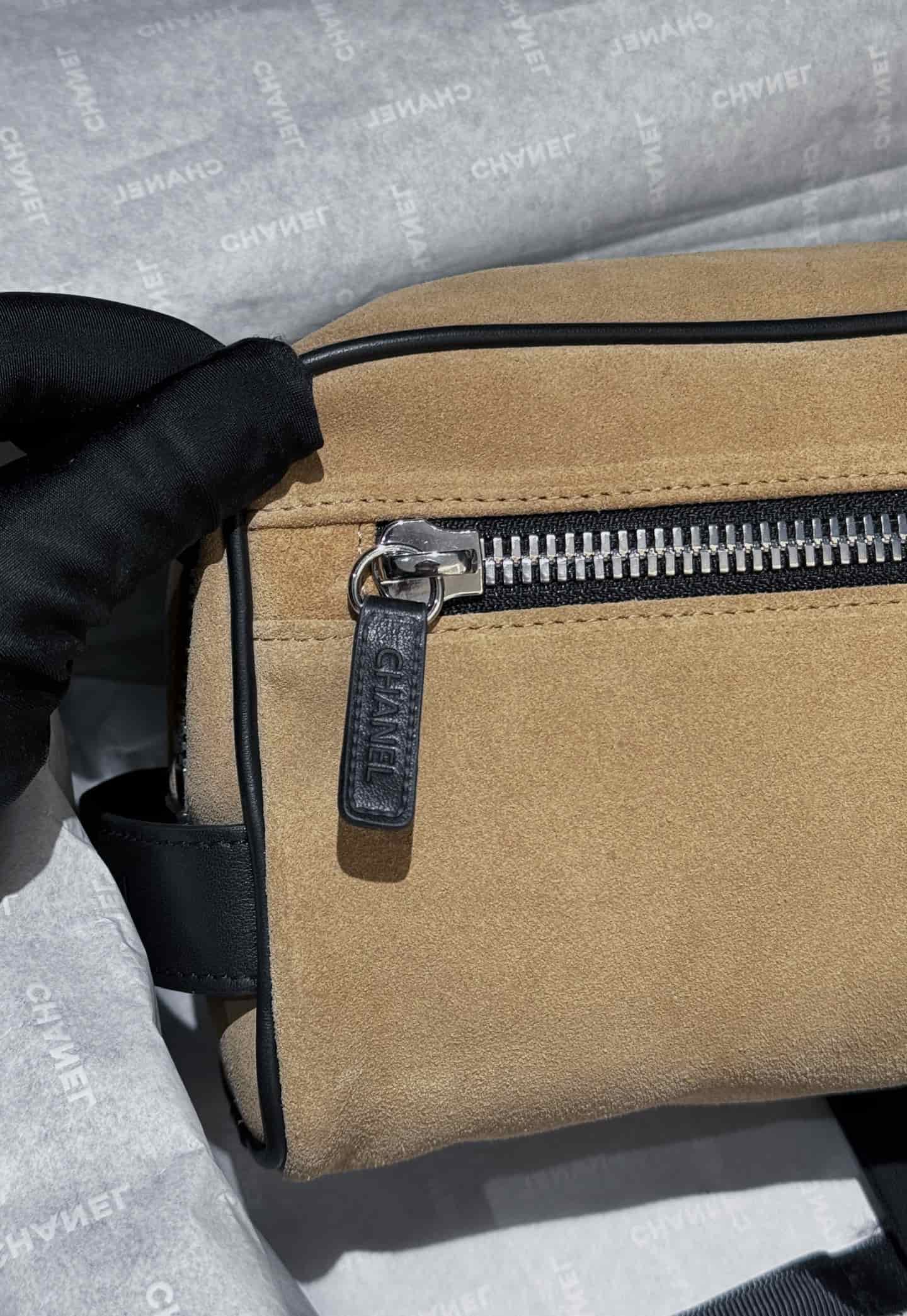 Chanel Small Zipped Pouch Suede Calfskin Beige AP5266 A