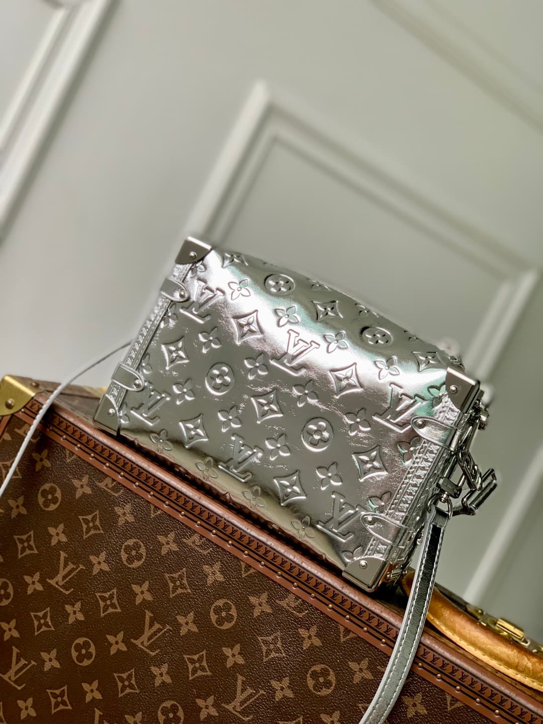 Louis Vuitton Side Trunk bag in silver Monogram Miroir leather M26223 High