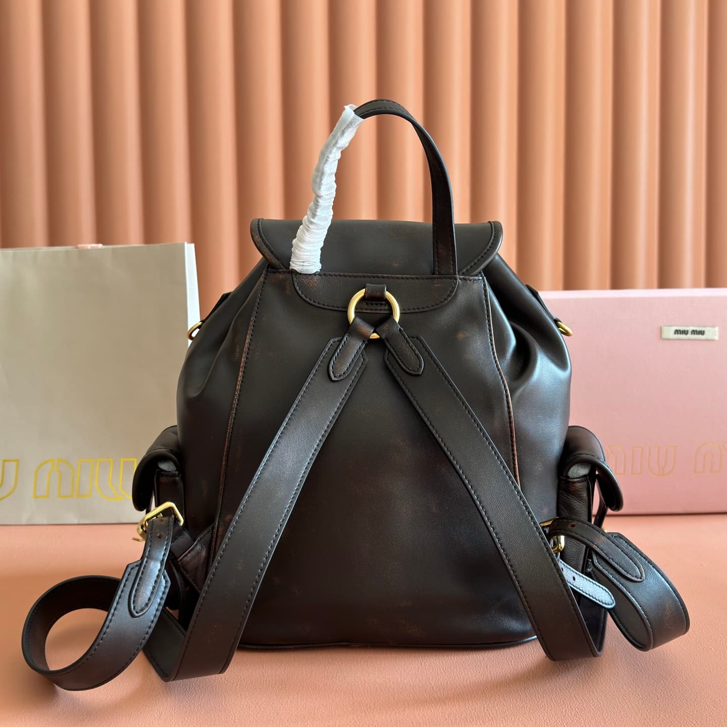 Miu Miu Leather backpack Coffee Calfskin 5BZ042  High