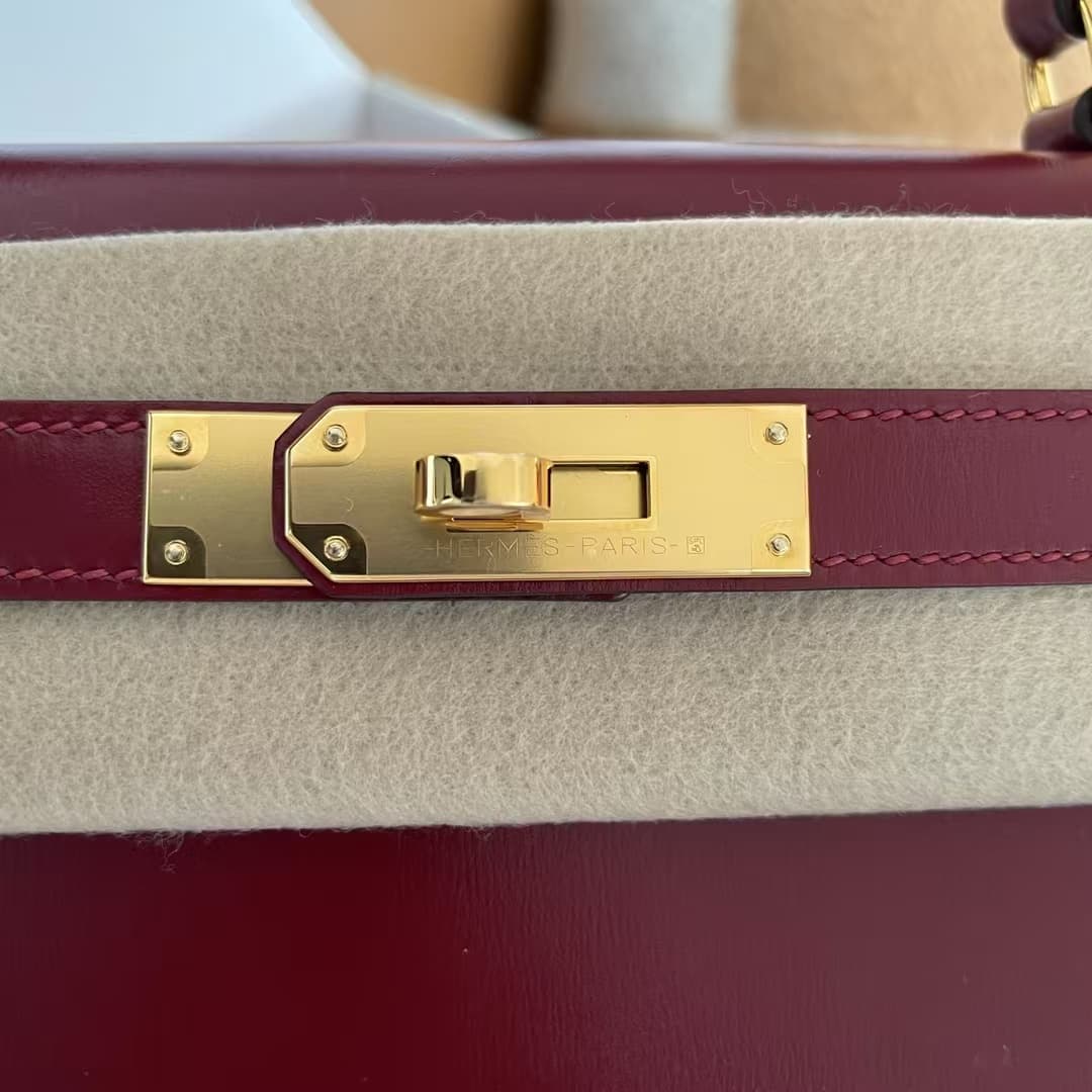 Hermes Kelly 25/28/32cm Sellier Bag Box Leather In Burgundy WAX High Customizing style