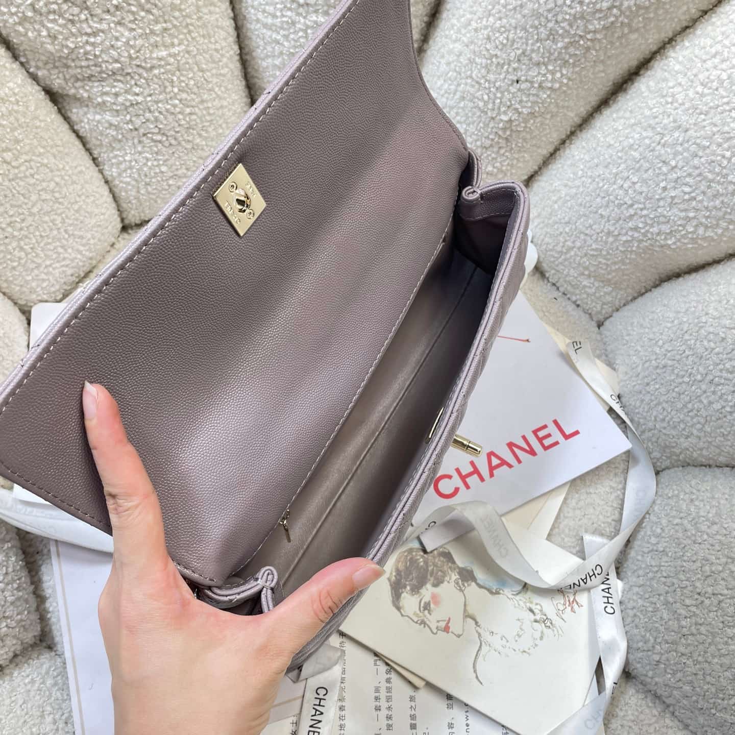 Chanel Maxi Flap Bag with Top Handle Grained Calfskin& Gold-Tone Metal AS6091 Grey A