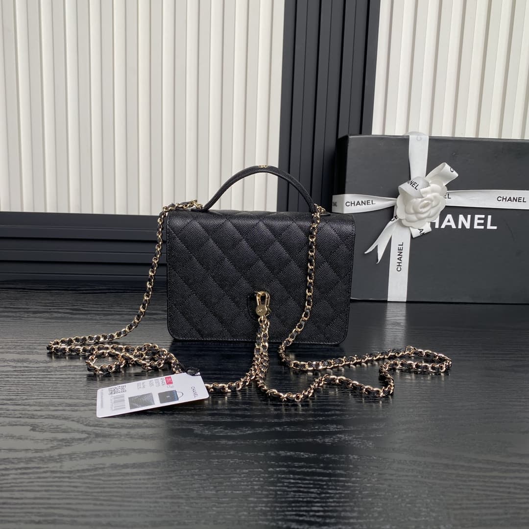 Chanel Mini Flap Clutch with Chain AP4406 Grained Calfskin & Gold-Tone Metal Black A