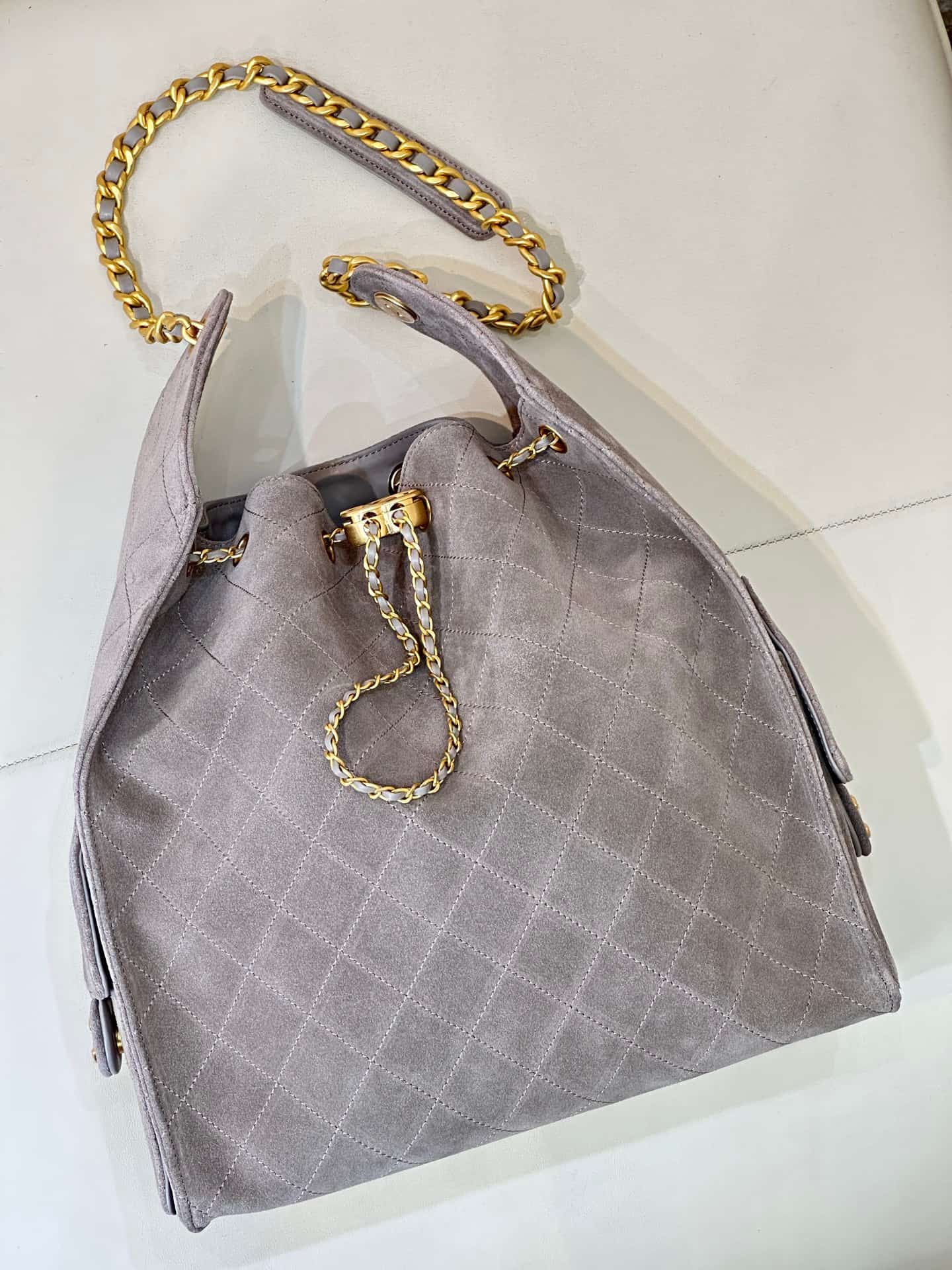 Chanel 25 Medium Hobo handbag AS5311 Suede &Gold-tone Metal Grey TOP