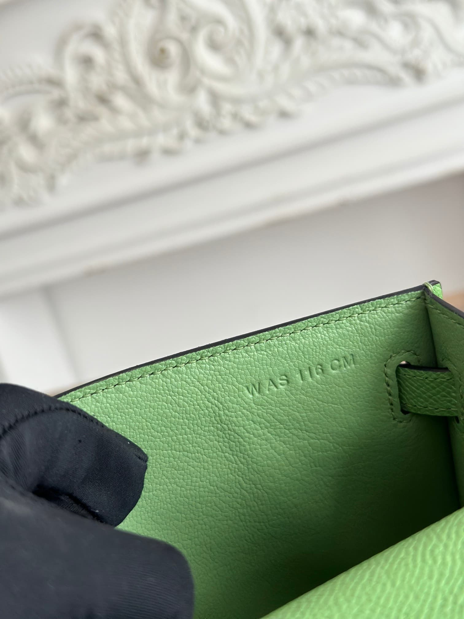 Hermes Kelly Pochette Bag Epsom Leather Silver/Gold Metal Vert Criquet WAX High