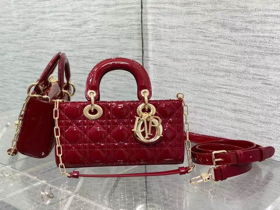 Small Lady D-Joy Bag Cherry Red Patent Cannage Calfskin High