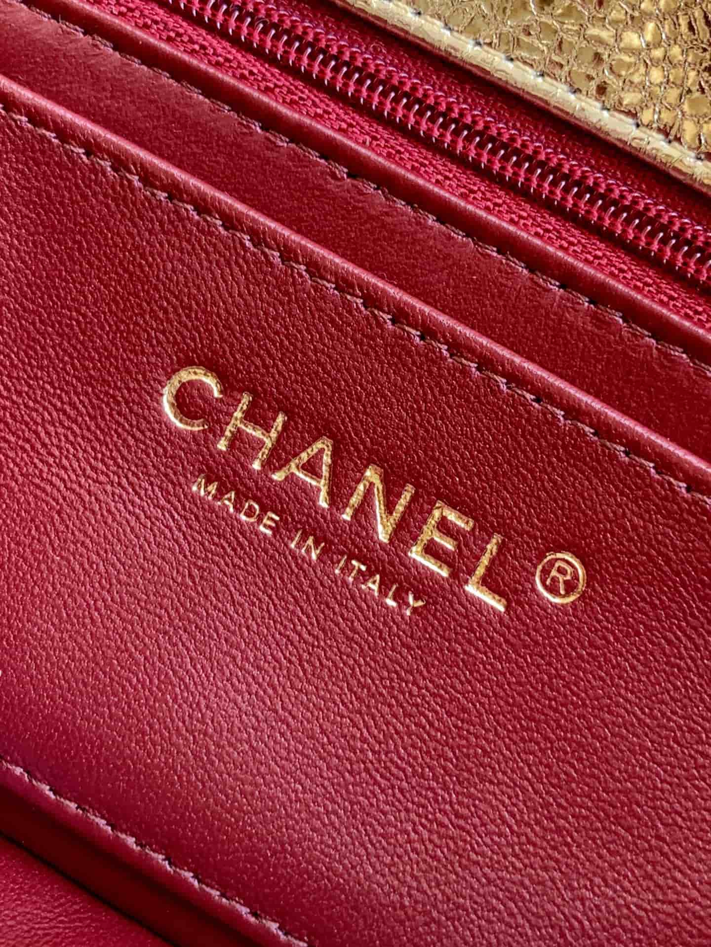 Chanel Flap Bag with Top Handle Metallic Chevron Lambskin Leather Finish& Champagne Gold-Tone Metal Gold AS6044 A