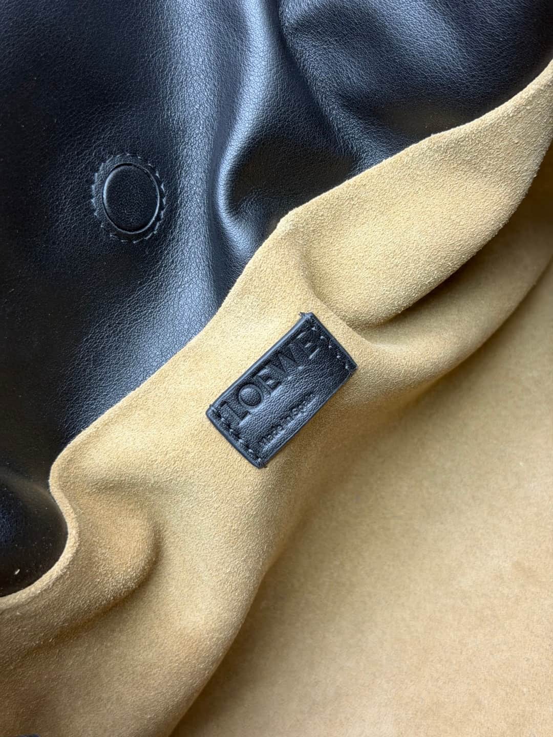 Loewe Medium Flamenco Ruched Clutch Bag in Black Leather High