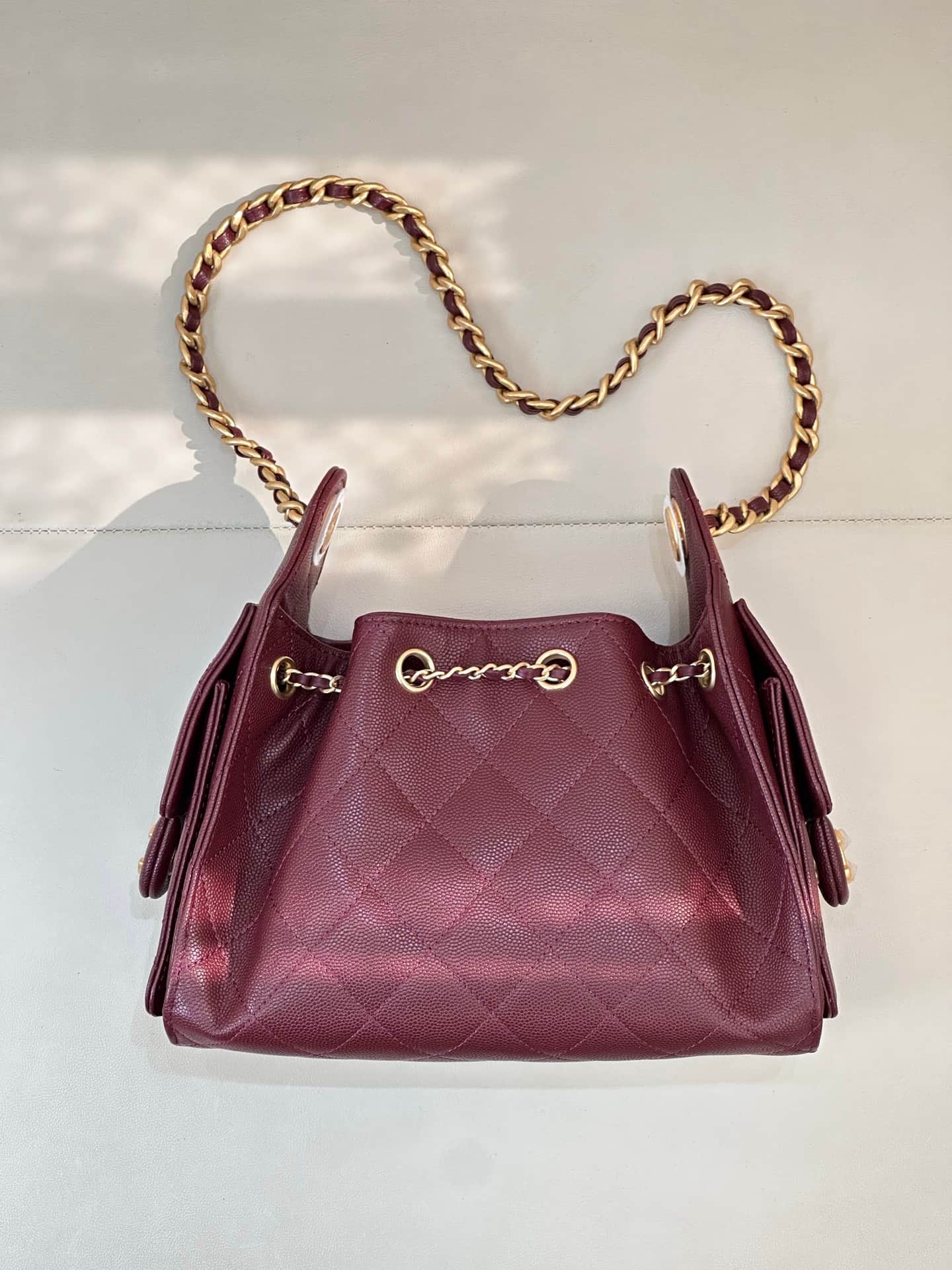 CHANEL 25 Mini Handbag AS5631 Grained Calfskin & Gold-tone Metal Burgundy TOP